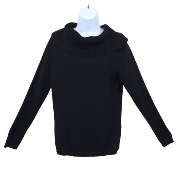 Chicos Pullover Sweater Womens Size 1 US 8 Cowl Neck Top Long Sleeve Black - Picture 1 of 12